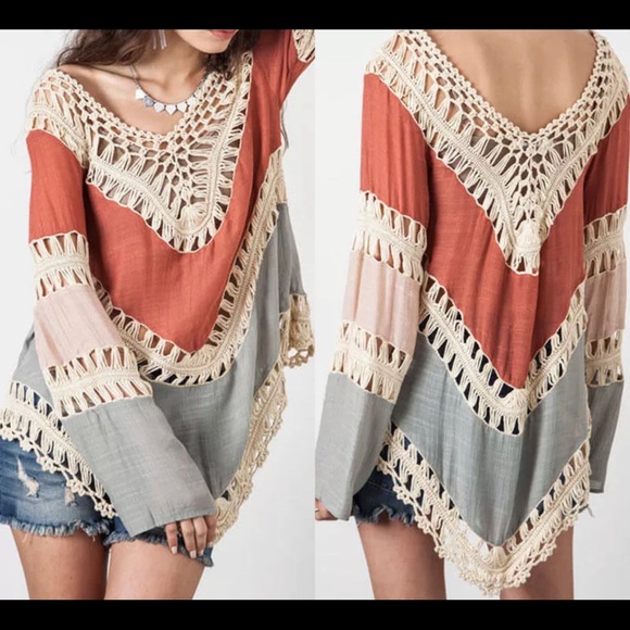 Boho top in blue or rustic - Picture 2 of 3